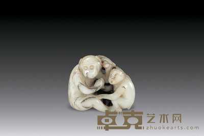 清中期 玉双猴献寿摆件 长6cm